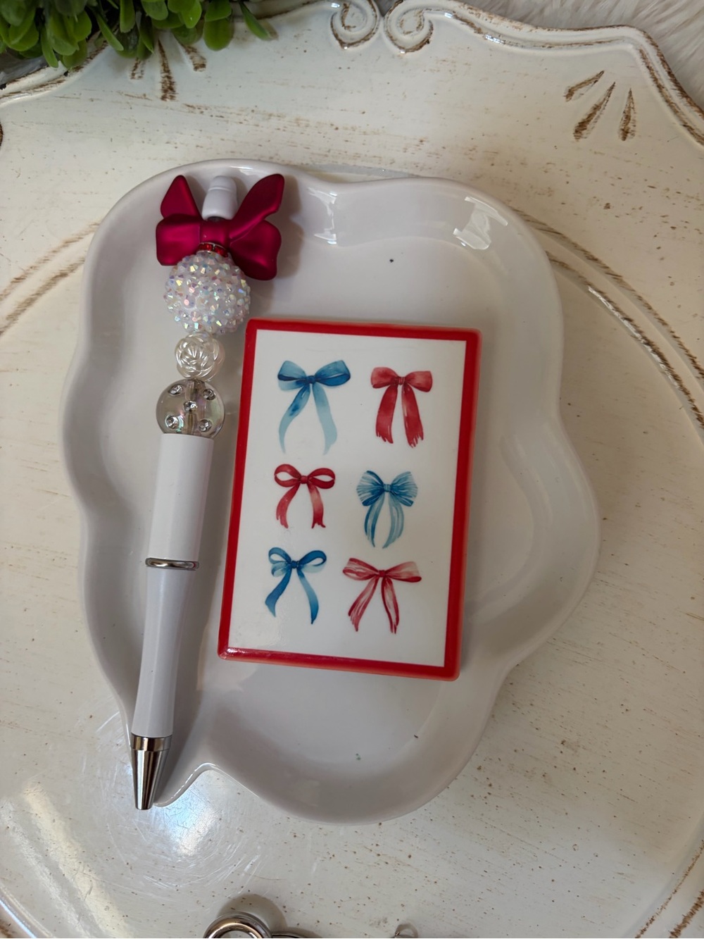 Satin Bow Purse Charm with fashion embellished charm with beaded pen and magnet - Picture 3 of 9